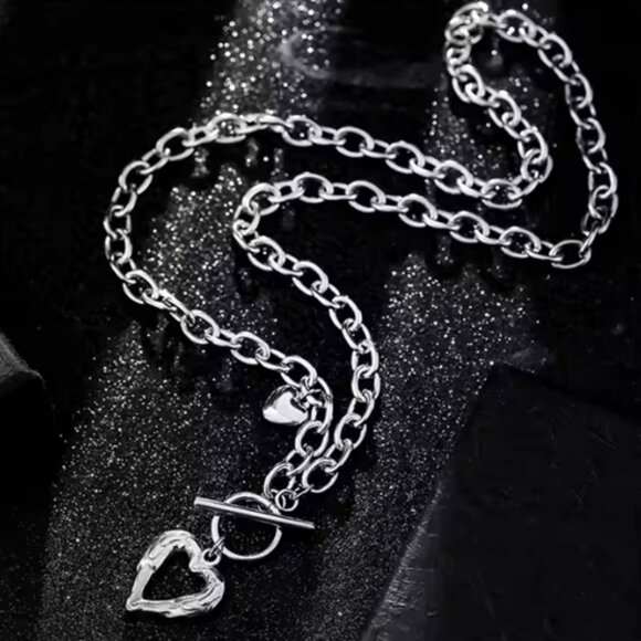 Silver Choker Necklace Heart Pendant OT Clasp Women - Picture 5 of 6